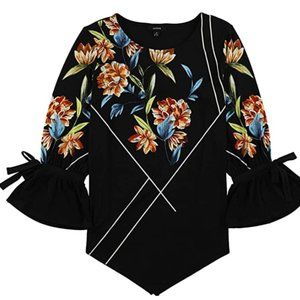 Alfani Women's Blouse Floral Necktie Bell Sleeve